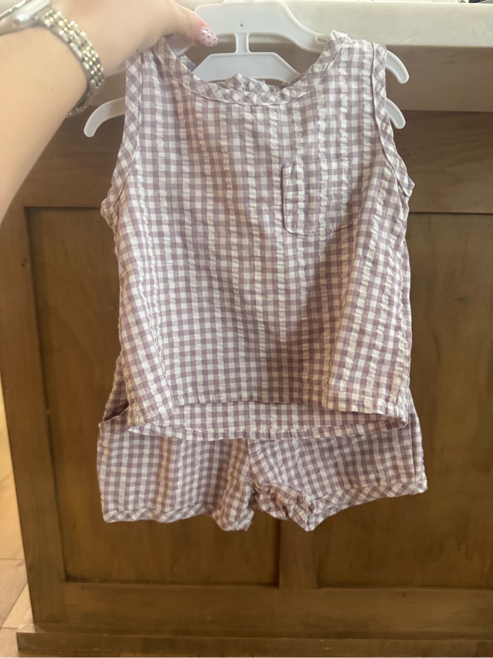 Girls' Lavender Gingham Matching Top & Shorts Set - Cute Summer Outfit